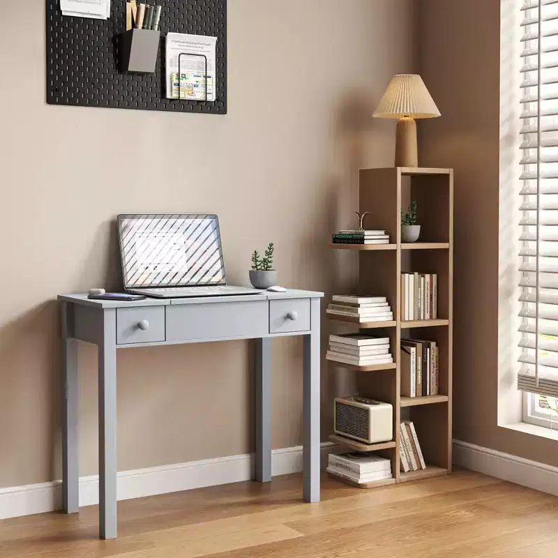 Coiffeuse multifonction Okak avec miroir rabattable, table de maquillage avec 2 tiroirs et 3 boîtes de rangement amovibles, coiffeuse compacte pour la maison