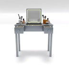 Coiffeuse multifonction Okak avec miroir rabattable, table de maquillage avec 2 tiroirs et 3 boîtes de rangement amovibles, coiffeuse compacte pour la maison