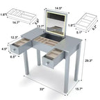 Coiffeuse multifonction Okak avec miroir rabattable, table de maquillage avec 2 tiroirs et 3 boîtes de rangement amovibles, coiffeuse compacte pour la maison