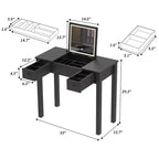Coiffeuse multifonction Okak avec miroir rabattable, table de maquillage avec 2 tiroirs et 3 boîtes de rangement amovibles, coiffeuse compacte pour la maison