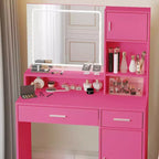Coiffeuse Okak avec grand miroir rectangulaire, coiffeuse de maquillage avec commode de rangement à 3 niveaux, coiffeuse compacte pour chambre à coucher, salle de bain
