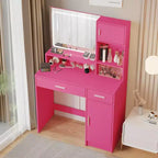 Coiffeuse Okak avec grand miroir rectangulaire, coiffeuse de maquillage avec commode de rangement à 3 niveaux, coiffeuse compacte pour chambre à coucher, salle de bain
