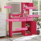 Coiffeuse Okak avec grand miroir rectangulaire, coiffeuse de maquillage avec commode de rangement à 3 niveaux, coiffeuse compacte pour chambre à coucher, salle de bain