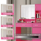 Coiffeuse Okak avec grand miroir rectangulaire, coiffeuse de maquillage avec commode de rangement à 3 niveaux, coiffeuse compacte pour chambre à coucher, salle de bain
