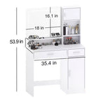 Coiffeuse Okak avec grand miroir rectangulaire, coiffeuse de maquillage avec commode de rangement à 3 niveaux, coiffeuse compacte pour chambre à coucher, salle de bain