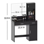 Coiffeuse Okak avec grand miroir rectangulaire, coiffeuse de maquillage avec commode de rangement à 3 niveaux, coiffeuse compacte pour chambre à coucher, salle de bain