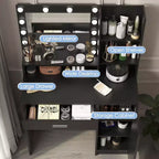 Table de toilette Okak avec miroir, coiffeuse avec étagères de rangement à trois niveaux, 1 tiroir et 1 porte de placard, bureau de maquillage pour salle de bain
