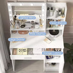 Table de toilette Okak avec miroir, coiffeuse avec étagères de rangement à trois niveaux, 1 tiroir et 1 porte de placard, bureau de maquillage pour salle de bain