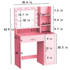 Table de toilette Okak avec miroir, coiffeuse avec étagères de rangement à trois niveaux, 1 tiroir et 1 porte de placard, bureau de maquillage pour salle de bain