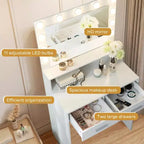 Coiffeuse compacte Okak avec miroir rectangulaire, coiffeuse de maquillage avec 2 grands tiroirs, table de coiffeuse avec 3 modes pour chambre à coucher, dressing, blanc