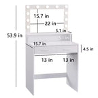 Coiffeuse compacte Okak avec miroir rectangulaire, coiffeuse de maquillage avec 2 grands tiroirs, table de coiffeuse avec 3 modes pour chambre à coucher, dressing, blanc