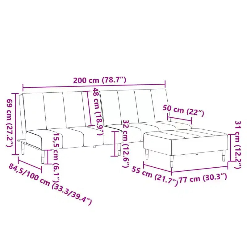vidaXL Canapé convertible 2 places avec repose-pieds, lit de salon en velours
