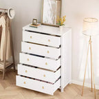 Commode avec 4/5 tiroirs, table de chevet avec poignées dorées, grande armoire de rangement pour chambre à coucher, chambre d'enfant, salon, placard, blanc