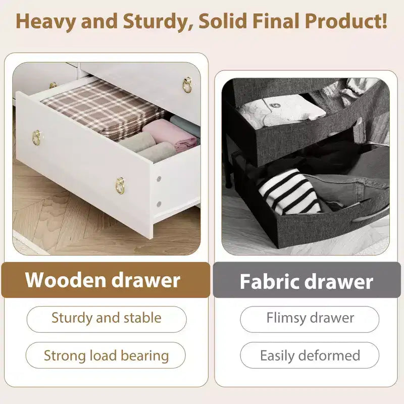 Commode avec 4/5 tiroirs, table de chevet avec poignées dorées, grande armoire de rangement pour chambre à coucher, chambre d'enfant, salon, placard, blanc