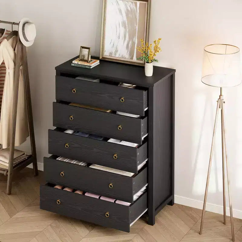 Commode avec 4/5 tiroirs, table de chevet avec poignées dorées, grande armoire de rangement pour chambre à coucher, chambre d'enfant, salon, placard, blanc