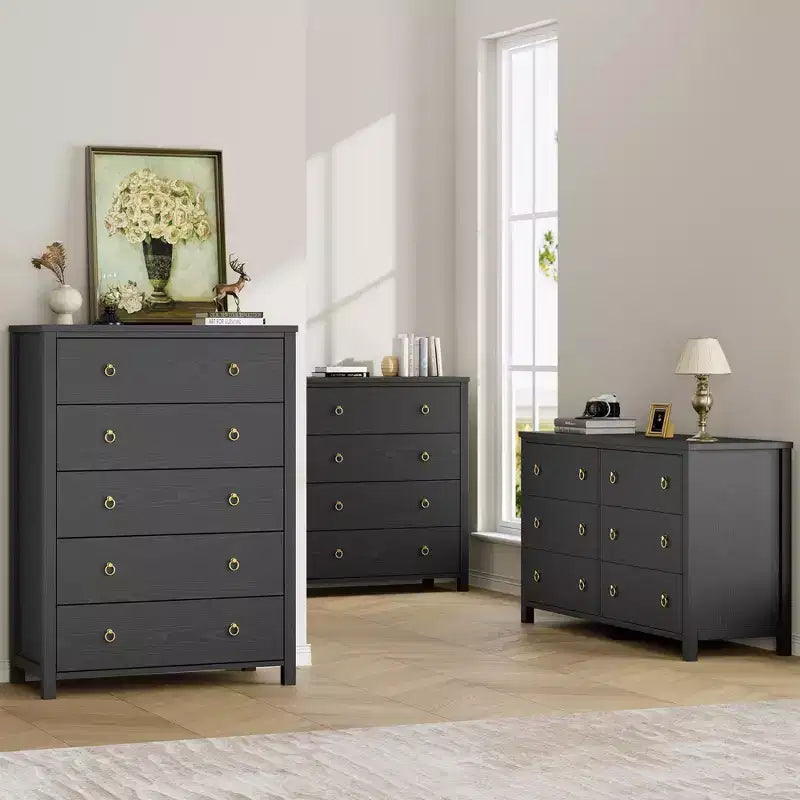 Commode avec 4/5 tiroirs, table de chevet avec poignées dorées, grande armoire de rangement pour chambre à coucher, chambre d'enfant, salon, placard, blanc