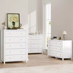 Commode avec 4/5 tiroirs, table de chevet avec poignées dorées, grande armoire de rangement pour chambre à coucher, chambre d'enfant, salon, placard, blanc
