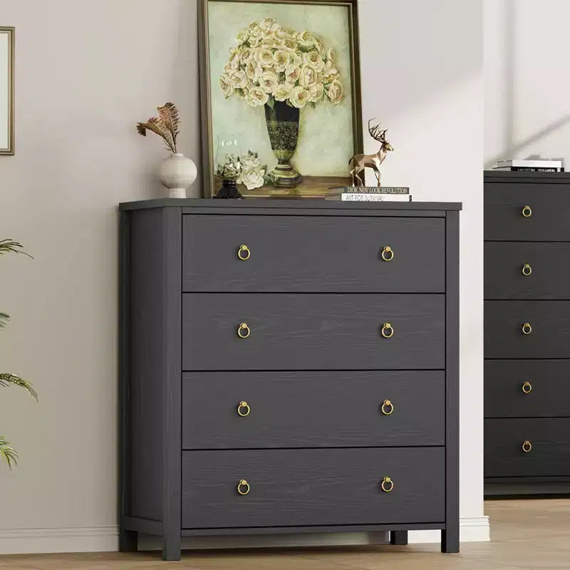 Chest of Dressers with 4/5 Drawers, Night Stand with Gold Handles, Large Clothes Storage Cabinet for Bedroom, Nursery, Living Room, Closet, White