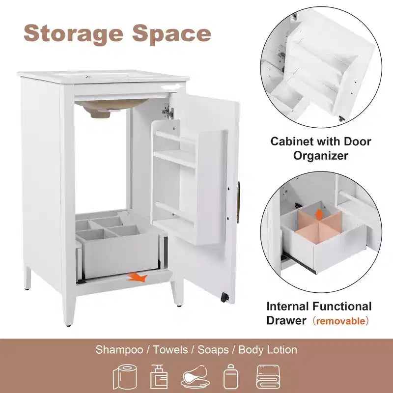 Meuble bas de salle de bain Okak 50 cm, meuble de rangement de salle de bain avec vasque, meuble de rangement avec porte et étagère