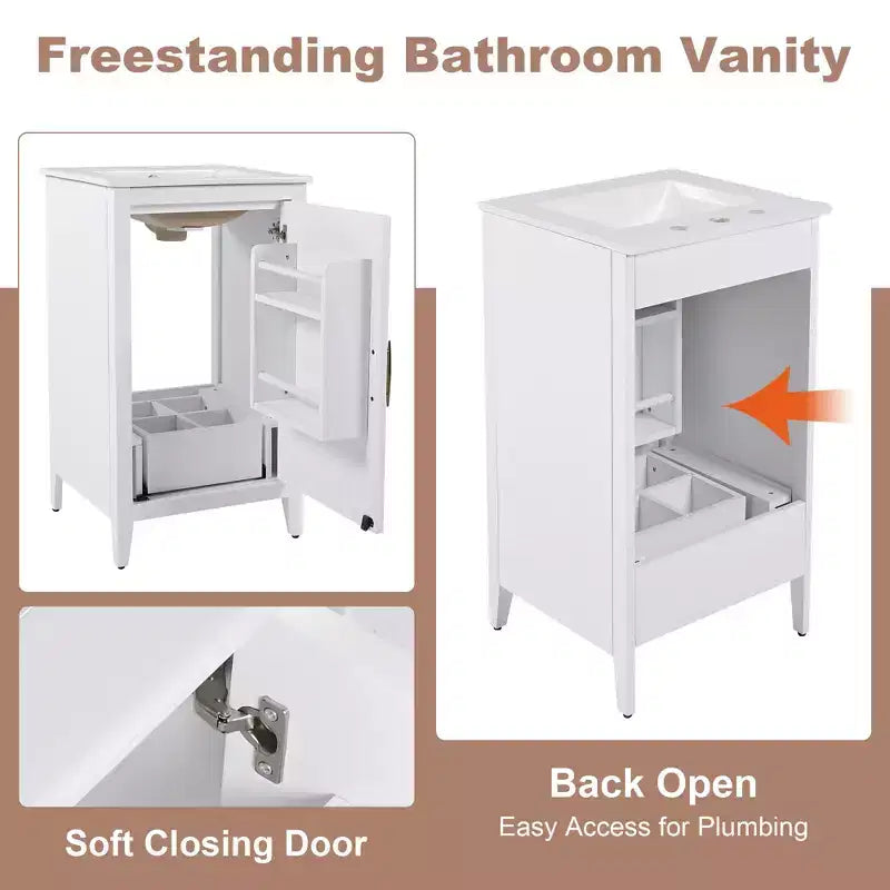 Meuble bas de salle de bain Okak 50 cm, meuble de rangement de salle de bain avec vasque, meuble de rangement avec porte et étagère