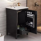 Meuble bas de salle de bain Okak 50 cm, meuble de rangement de salle de bain avec vasque, meuble de rangement avec porte et étagère