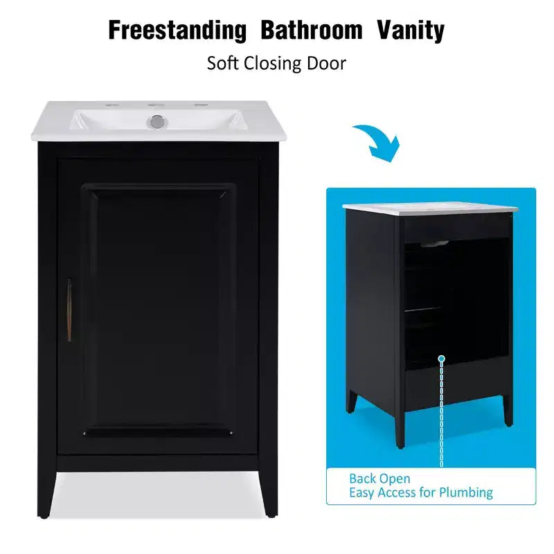 Meuble bas de salle de bain Okak 50 cm, meuble de rangement de salle de bain avec vasque, meuble de rangement avec porte et étagère