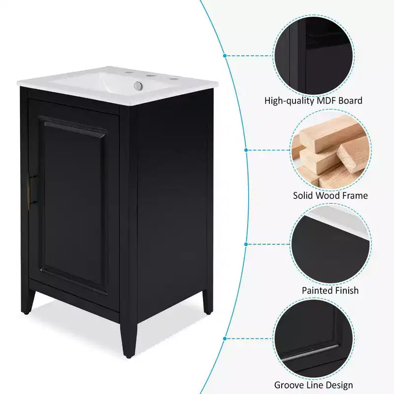 Meuble bas de salle de bain Okak 50 cm, meuble de rangement de salle de bain avec vasque, meuble de rangement avec porte et étagère