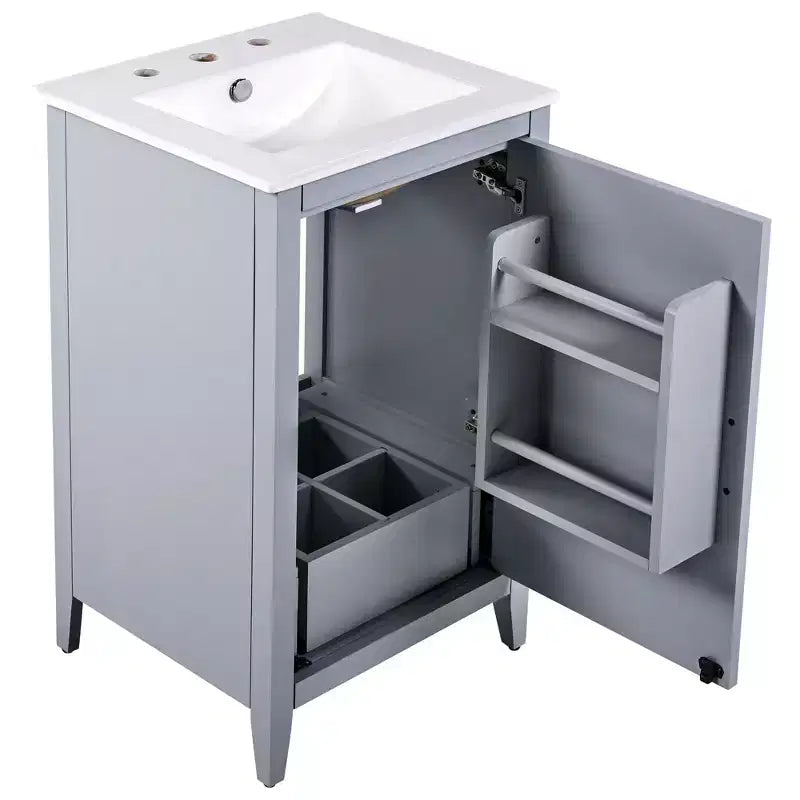 Meuble bas de salle de bain Okak 50 cm, meuble de rangement de salle de bain avec vasque, meuble de rangement avec porte et étagère