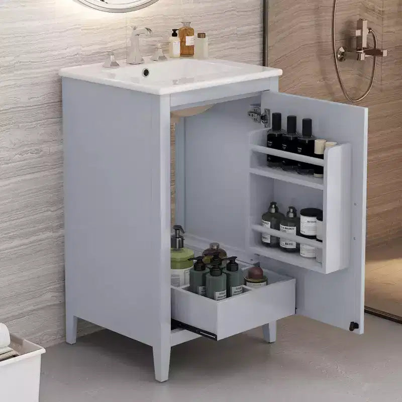Meuble bas de salle de bain Okak 50 cm, meuble de rangement de salle de bain avec vasque, meuble de rangement avec porte et étagère