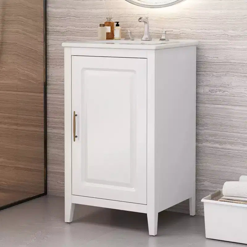 Meuble bas de salle de bain Okak 50 cm, meuble de rangement de salle de bain avec vasque, meuble de rangement avec porte et étagère