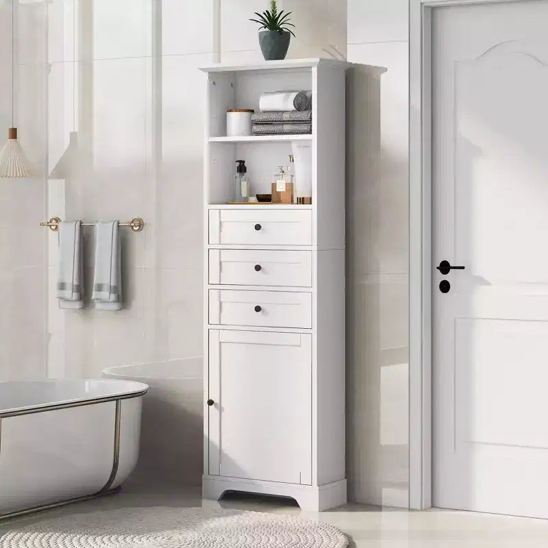 Meuble de rangement haut de salle de bain Okak avec 3 tiroirs et une étagère réglable, organisateur de salle de bain pour la salle de bain, le salon