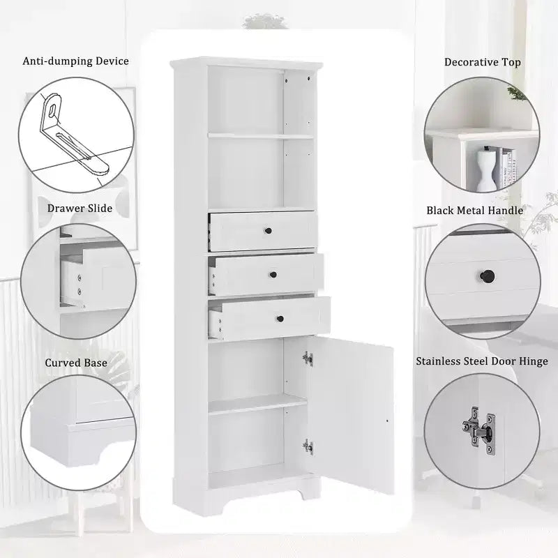 Meuble de rangement haut de salle de bain Okak avec 3 tiroirs et une étagère réglable, organisateur de salle de bain pour la salle de bain, le salon