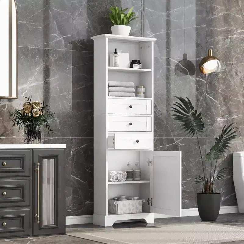 Meuble de rangement haut de salle de bain Okak avec 3 tiroirs et une étagère réglable, organisateur de salle de bain pour la salle de bain, le salon