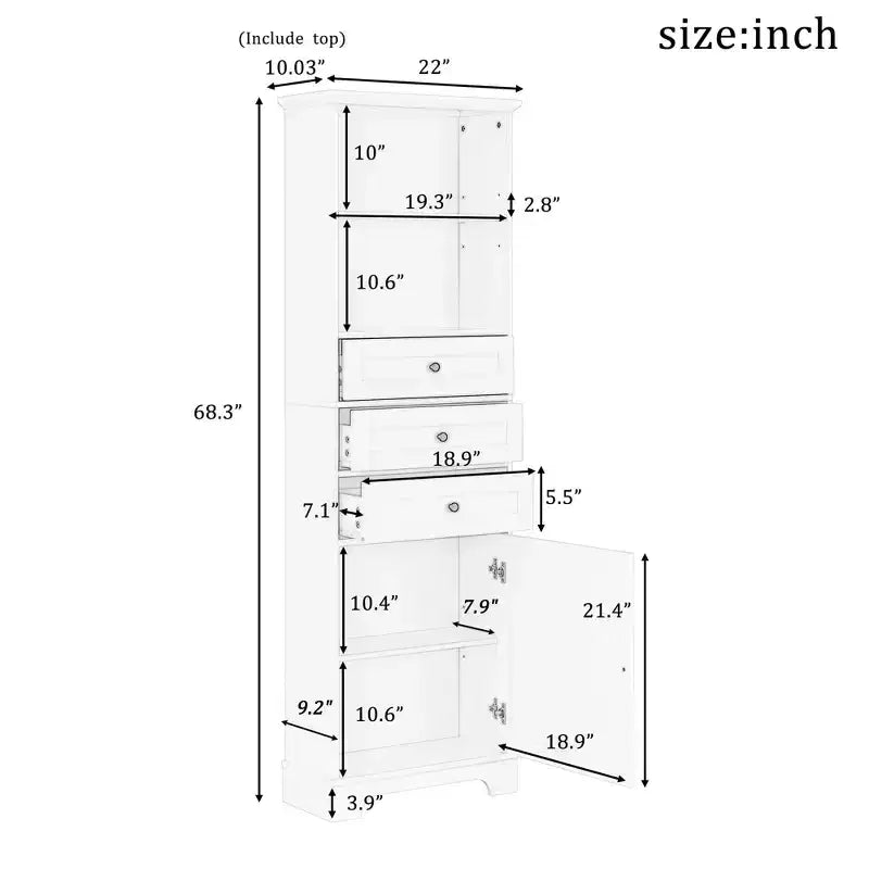 Meuble de rangement haut de salle de bain Okak avec 3 tiroirs et une étagère réglable, organisateur de salle de bain pour la salle de bain, le salon