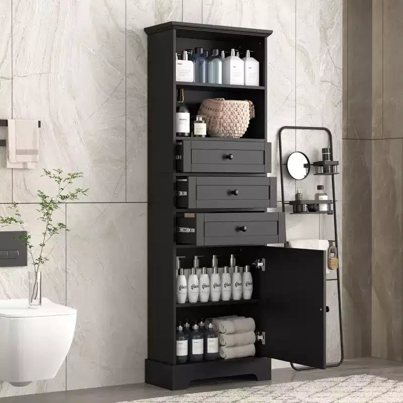 Meuble de rangement haut de salle de bain Okak avec 3 tiroirs et une étagère réglable, organisateur de salle de bain pour la salle de bain, le salon