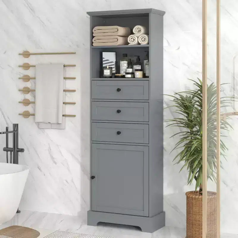 Meuble de rangement haut de salle de bain Okak avec 3 tiroirs et une étagère réglable, organisateur de salle de bain pour la salle de bain, le salon
