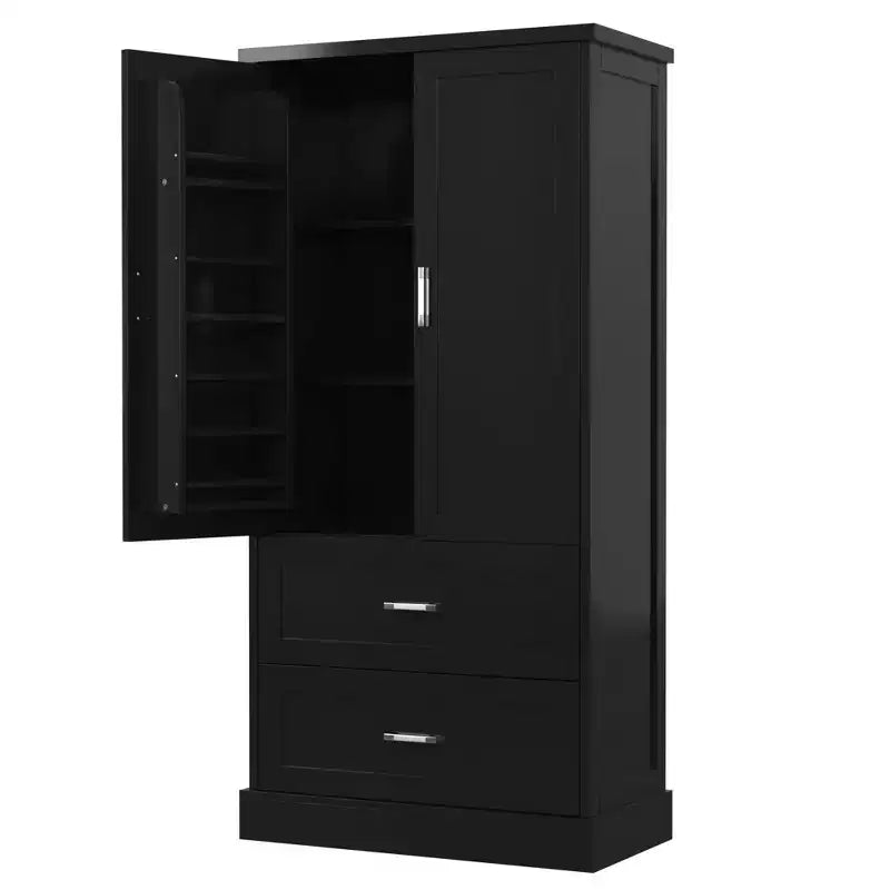 Meuble de rangement de salle de bain Okak de 162,5 cm de hauteur avec étagère réglable, grand meuble de rangement avec 2 tiroirs et 2 portes
