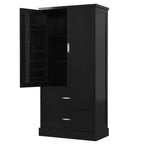 Meuble de rangement de salle de bain Okak de 162,5 cm de hauteur avec étagère réglable, grand meuble de rangement avec 2 tiroirs et 2 portes