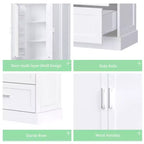 Meuble de rangement de salle de bain Okak de 162,5 cm de hauteur avec étagère réglable, grand meuble de rangement avec 2 tiroirs et 2 portes