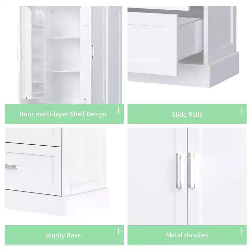 Meuble de rangement de salle de bain Okak de 162,5 cm de hauteur avec étagère réglable, grand meuble de rangement avec 2 tiroirs et 2 portes