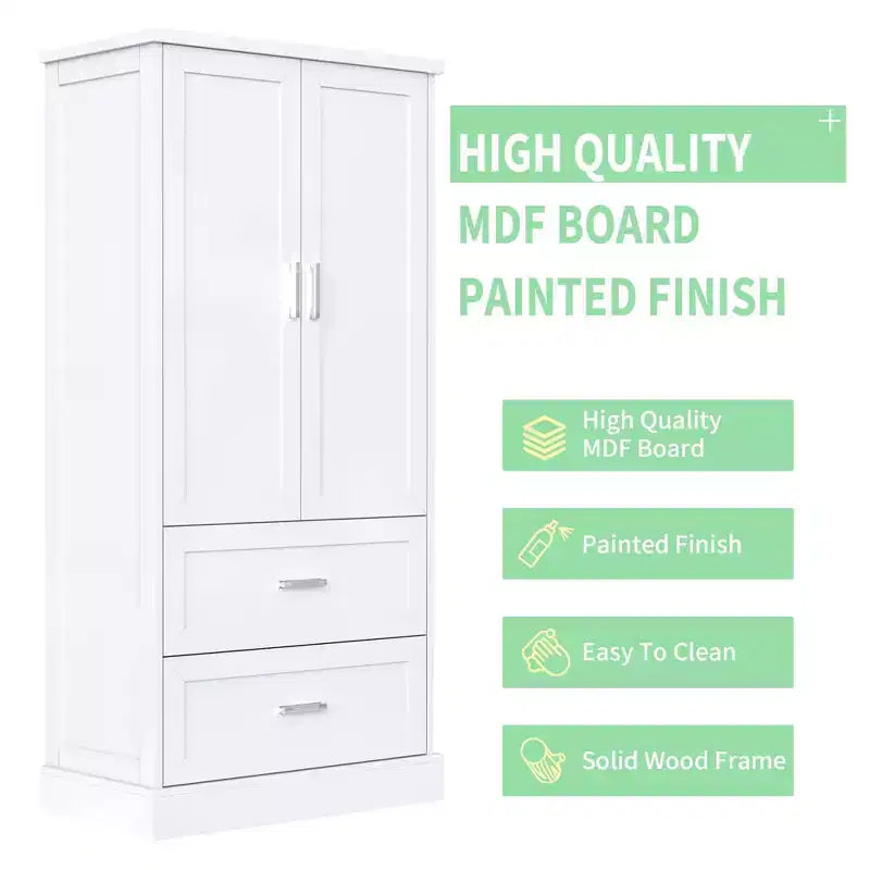 Meuble de rangement de salle de bain Okak de 162,5 cm de hauteur avec étagère réglable, grand meuble de rangement avec 2 tiroirs et 2 portes