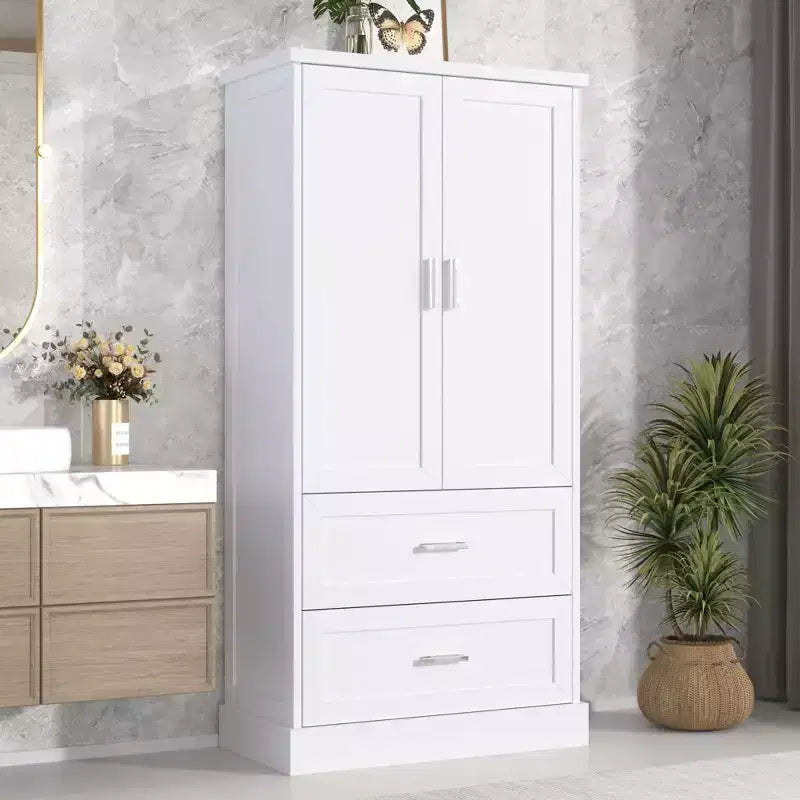 Meuble de rangement de salle de bain Okak de 162,5 cm de hauteur avec étagère réglable, grand meuble de rangement avec 2 tiroirs et 2 portes