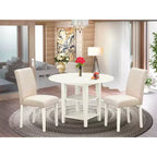 Ensemble de salle à manger rond 3 pièces Table de 20/42 pouces avec 2 chaises en lin - Tissu beige