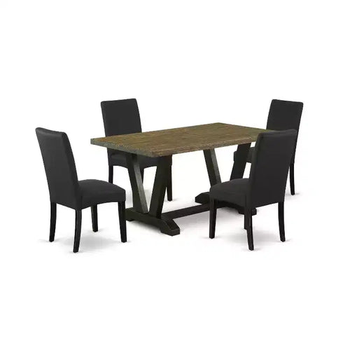 5-Piece Natural Oak Finish Solid Wood Top Dining table with 4 Chairs with