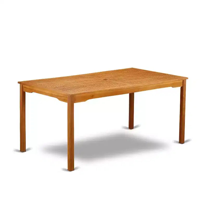 Table de salle à manger HomeStock 5 pièces rectangulaire avec plateau en bois massif au fini chêne naturel et 4 chaises à dossier à lattes