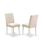 Ensemble Table à Manger Ronde 3 pièces - Table de 42 pouces et 2 Chaises Parsons - Pieds Blanc Lin - Tissu Beige Clair