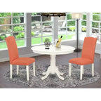 Ensemble de table à manger Flamant rose Table de 42 pouces avec 2 chaises Parsons Pieds blancs en lin Cuir PU