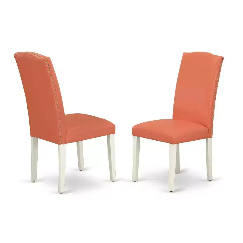 Ensemble de table à manger Flamant rose Table de 42 pouces avec 2 chaises Parsons Pieds blancs en lin Cuir PU