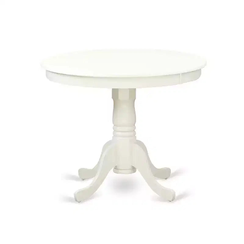 HomeStock Table à manger ronde 5 pièces en lin blanc avec plateau en bois massif et 4 chaises Parson