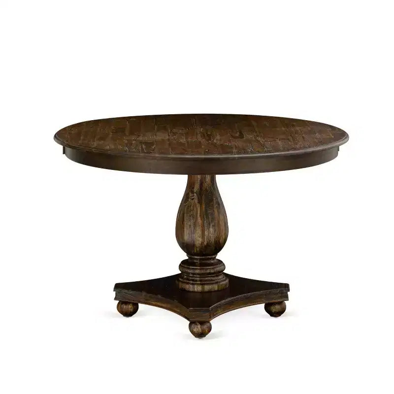 Table à manger 5 pièces en bois massif HomeStock avec plateau finition jacobine vieillie et 4 chaises